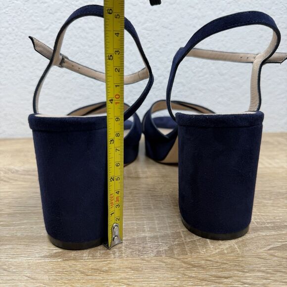 Stuart Weitzman Dayna 80MM Leather Platform Sandals SIZE 10 B Blue Suede